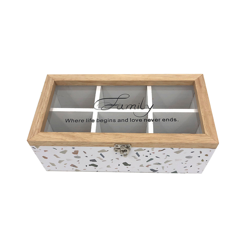Vintage 6 Divisions Wood Storage Box With Clear Lid