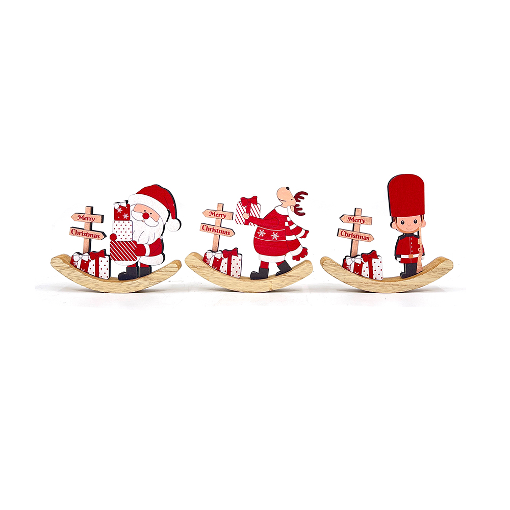 Winter Christmas Wood Rocking Horse Ornaments